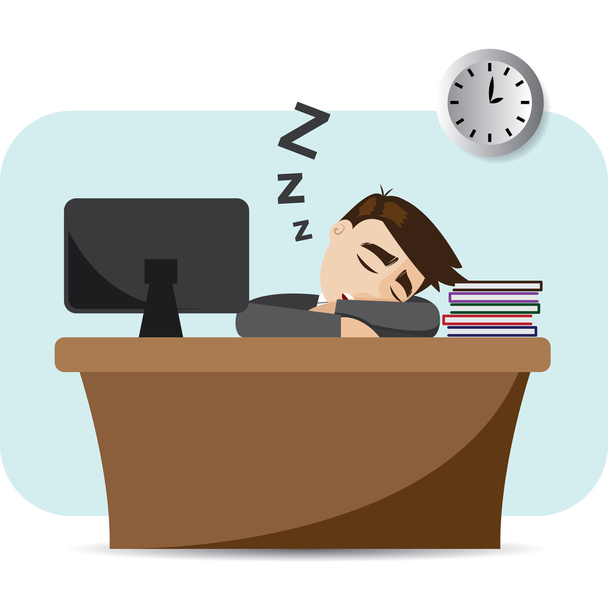 Cartoon businessman sleeping on working time - Vector, Image