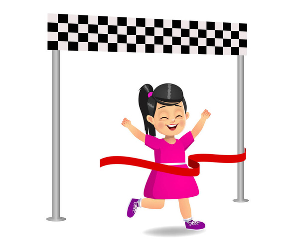 cute girl reaching finish line vector - Vector, Image