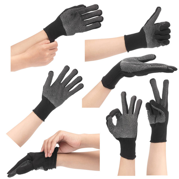 Μια συλλογή από γάντια χειρός με σύμβολα διάφορα απομονωμένα σε λευκό φόντο. - Φωτογραφία, εικόνα