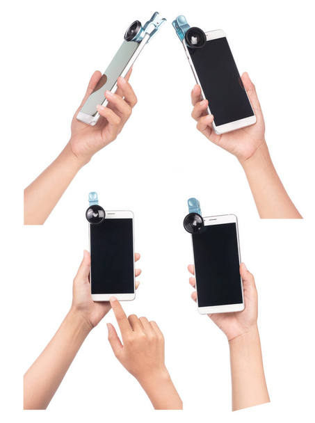 Sbírka ruční telefon se širokým úhlem objektivu izolované na bílém pozadí.  - Fotografie, Obrázek
