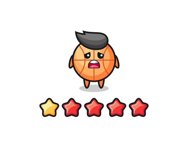 ilustrace špatné hodnocení zákazníka, basketbal roztomilý charakter s 1 hvězdičkou, roztomilý styl designu trička, samolepka, logo element - Vektor, obrázek