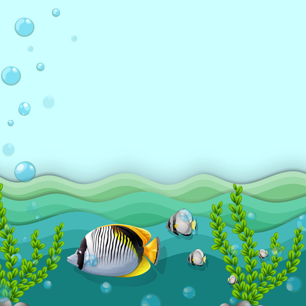 A sea with fishes and seaweeds - Vector, Image