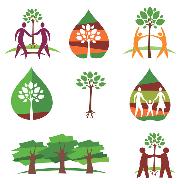People and trees colorful icons - Vector, Image