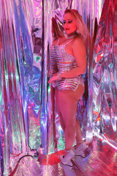 Disco photo shoot of a dancer  with disco lighting - Fotoğraf, Görsel