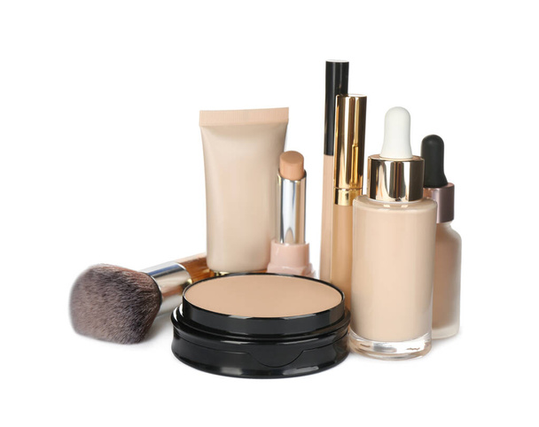 Foundation makeup products on white background. Decorative cosmetics - Fotoğraf, Görsel
