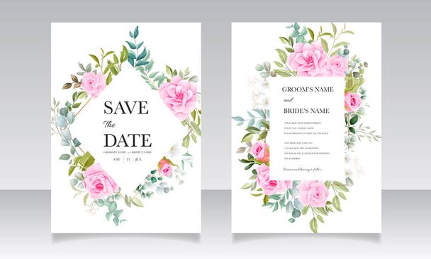 美しい花の装飾が施された結婚式の招待状カードテンプレート - ベクター画像