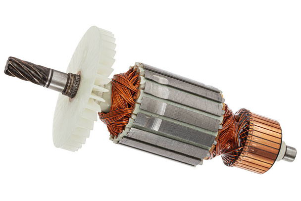 Forgó vagy horgony elektromos motor közelsége, fehér alapon elszigetelve - Fotó, kép