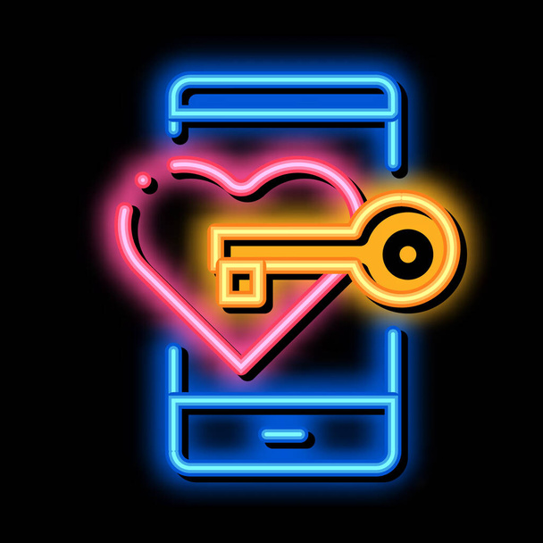 Clé de coeur néon icône lumineux illustration - Vecteur, image