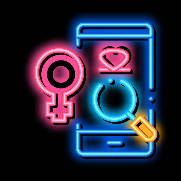 Női szerelem Keresés neon ragyogás ikon illusztráció - Vektor, kép