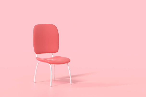 Minimaalinen punainen tuoli vaaleanpunainen tausta. Yritysten palkkaaminen ja avoimien työpaikkojen käsite. 3d havainnollistaminen - Valokuva, kuva