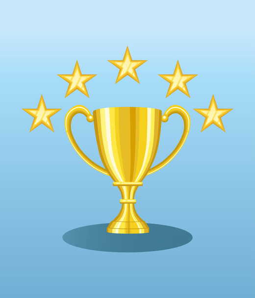 Golden trophy with 5 five gold stars icon vector illustration. - Vector, Image