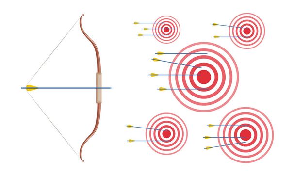 Íj nyilakkal és piros kör gyűrűk megcélozza vektor illusztráció. - Vektor, kép