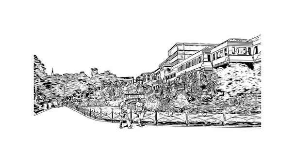 印刷ボーンマスのランドマークとビルの景色は、イングランドの町です。手描きのスケッチ図ベクトル. - ベクター画像