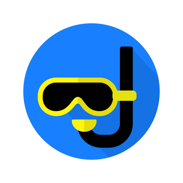 vetor de ícone plana com efeito de sombra em cores azuis e amarelas brilhantes de máscara de snorkeling para esportes aquáticos e tema de férias. Isolado em fundo branco. Ícone de mídia social - Vetor, Imagem