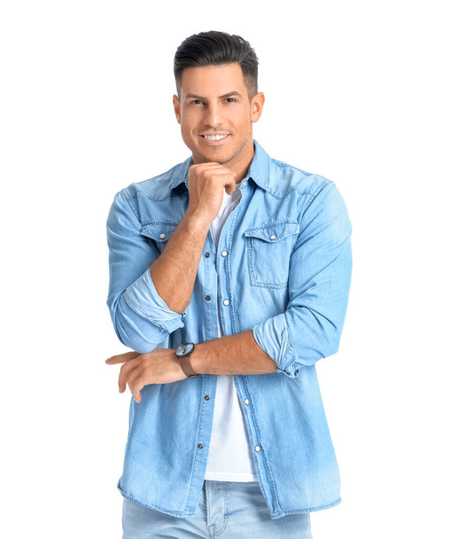Fashionable young man on white background - Foto, imagen