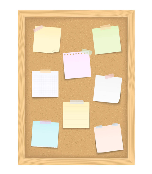 Eight blank paper notes on vertical bulletin board, vector eps10 illustration - Вектор, зображення