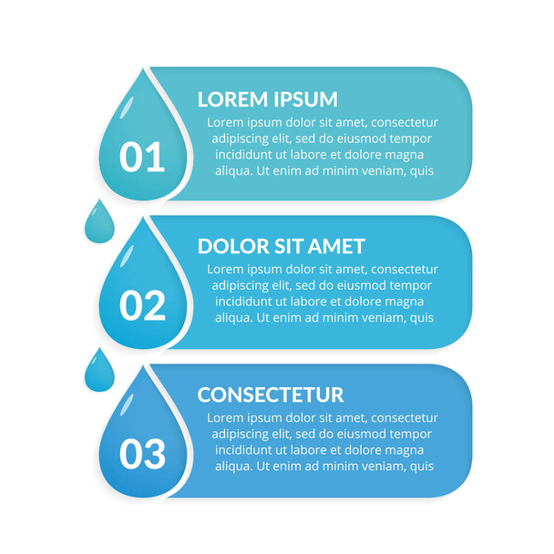 Infographic template with three steps with water drops, water infographics, vector eps10 illustration - Vektori, kuva