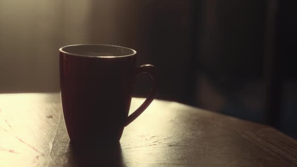 Een hand giet hete thee van een theepot in een mok - Video