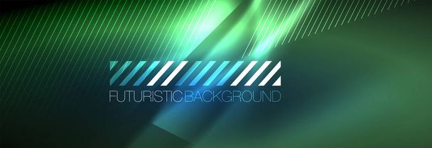 Neon glowing lines, magic energy and light motion background. Vector wallpaper template - Vector, Image