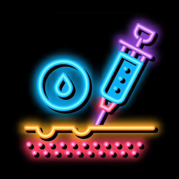 Подкожная инъекция для иллюстрации значка омоложения неонового свечения - Вектор,изображение