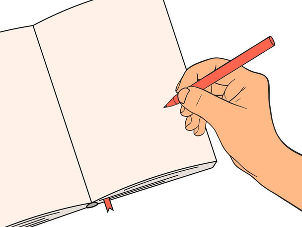 Schrijf met de hand in een notitieboekje. Blanco pagina van het dagboek. Vectorillustratie - Vector, afbeelding