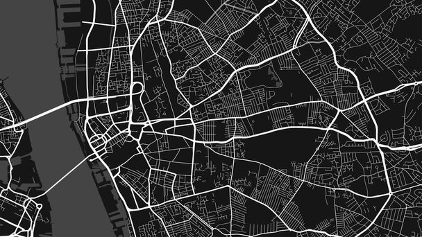 Zwart-wit Liverpool stad gebied vector achtergrond kaart, straten en water cartografie illustratie. Breedbeeldverhouding, digitale plattegrond. - Vector, afbeelding