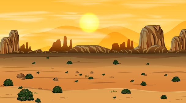 Leere Wüste Waldlandschaft bei Sonnenuntergang Szene Illustration - Vektor, Bild