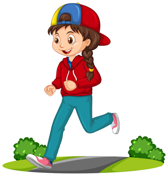 Chica haciendo ejercicio corriendo personaje de dibujos animados ilustración aislada - Vector, Imagen