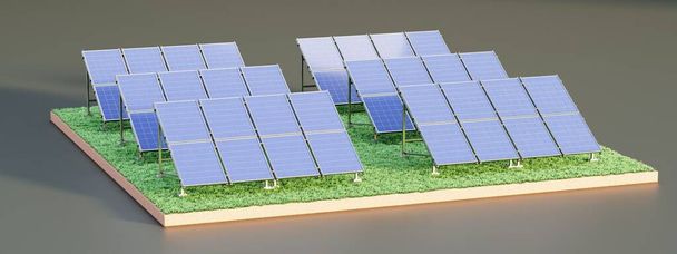 Realistische 3D Render van Solar Panel Farm - Foto, afbeelding