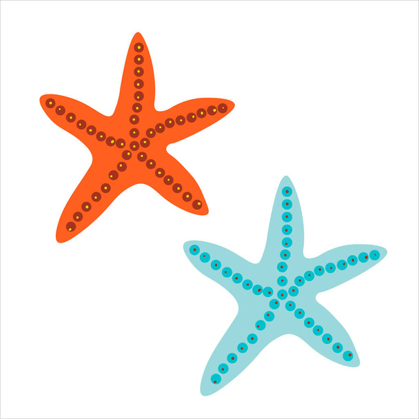 Kırmızı ve mavi deniz yıldızlarının basit bir çizimi. Düz vektör illüstrasyonu - Vektör, Görsel