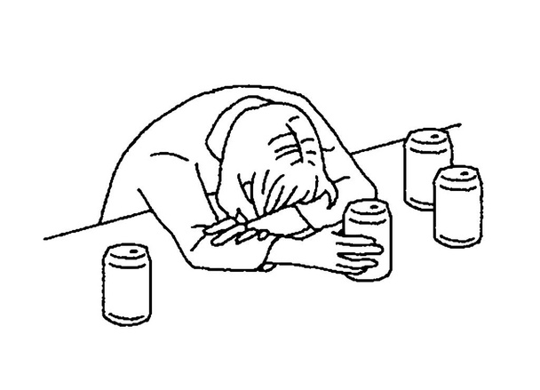 Simple Touch - Illustrazione di una donna che dorme ubriaca - Vettoriali, immagini