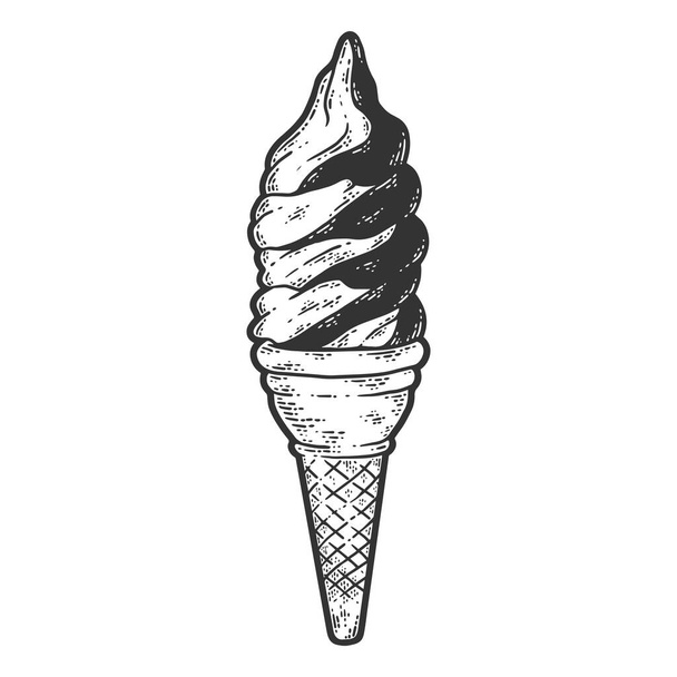 Ice cream cone. Sketch scratch board imitation color. Engraving line art. - Foto, Imagen