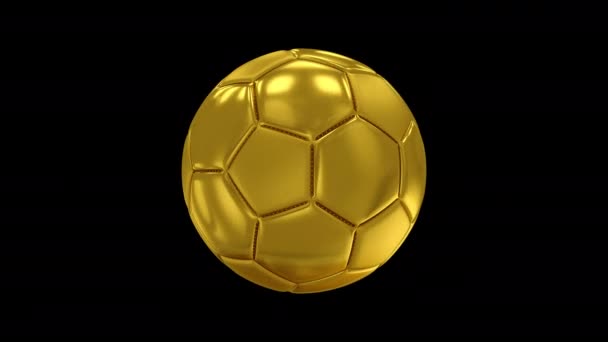 3D黄金のサッカーボールの回転。孤立したアルファチャンネルシームレスループアニメーション - 映像、動画