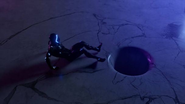 El personaje alienígena resiste el tirón de un agujero negro con una textura de mármol en movimiento. Composición abstracta. ilustración 3d - Foto, Imagen