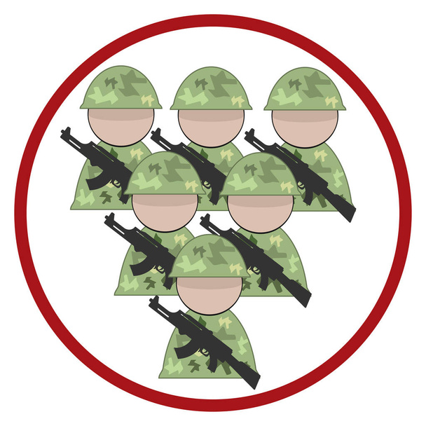 Een groep soldaten met wapens in militair uniform. Militair actiepictogram. Het leger. Vector cartoon illustratie op transparante achtergrond. - Vector, afbeelding