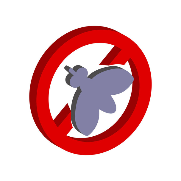 Σύμβολο της απαγόρευσης των μυγών που απομονώνονται σε λευκό φόντο.Ισομετρική και 3D άποψη. - Διάνυσμα, εικόνα