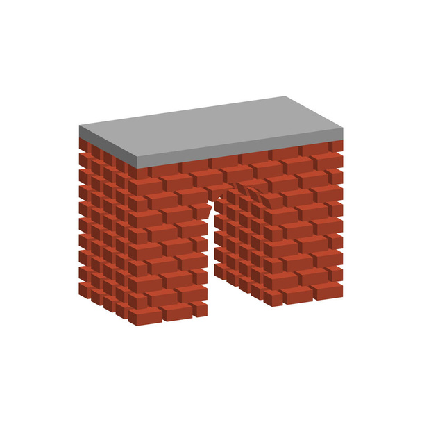 Arc en brique rouge isolé sur fond blanc.Vue imétrique et 3D. - Vecteur, image