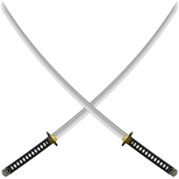 Векторный дизайн самурайских мечей катаны, катана-меч из древнего феодального япана, используемый самурайскими воинами - Вектор,изображение