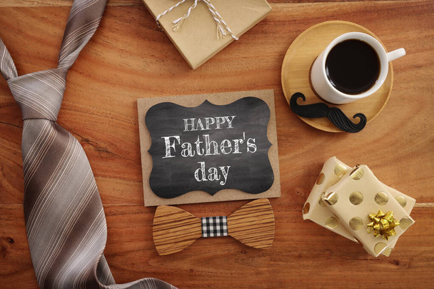 top view image of fathers day composition with vintage father's accessories and blackboard - Φωτογραφία, εικόνα