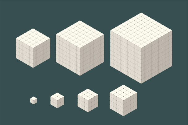 isometric cubes in set on dark background - Διάνυσμα, εικόνα