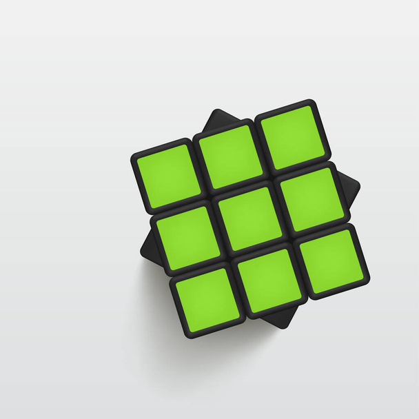 solved green realistic rubik cube on white - Διάνυσμα, εικόνα