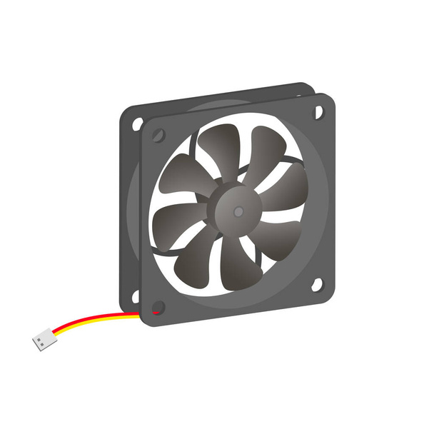 Realistic PC cooler.Computer hardware fan isolated on white background.3d vector illustration and realistic isometric view. - Vector, Image