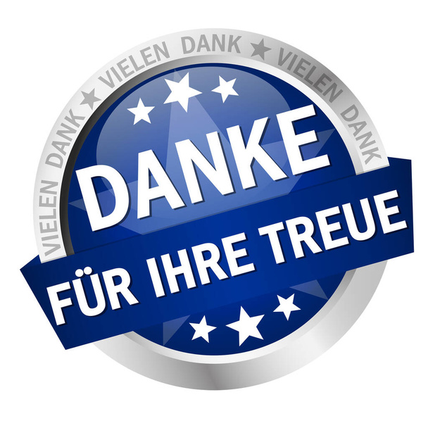 Vetor EPS 10 com botão redondo colorido com banner e texto Obrigado por sua lealdade (em alemão) - Vetor, Imagem