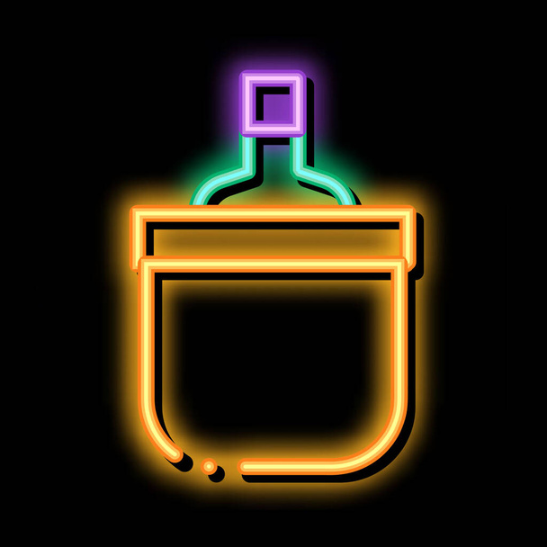 Ποτό Μπουκάλι σε Ψυκτικό κουβά νέον λάμψη εικονίδιο απεικόνιση - Διάνυσμα, εικόνα