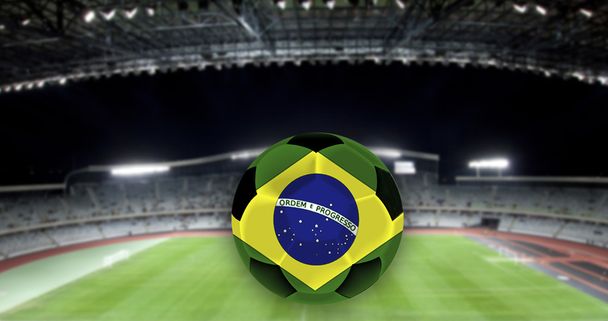 ボールやスタジアム、ブラジルの国旗 - 写真・画像