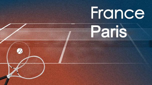 Roland Garros 2021-ben. Francia Open 2021. Francia Open tenisz. Narancs és kék háttér. Illusztráció a tenisz, sport, verseny, verseny témájában. - Fotó, kép