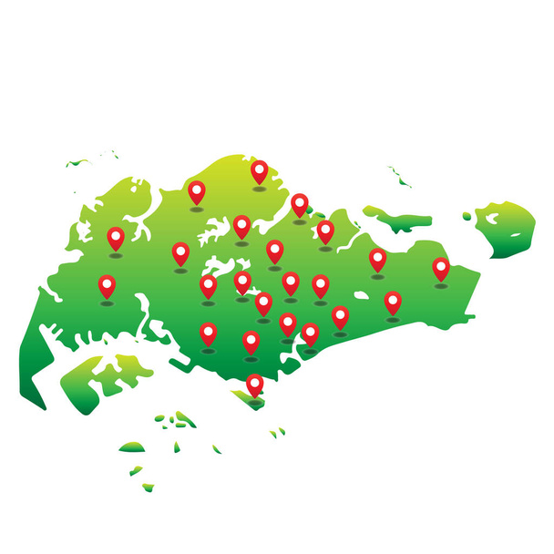 Singapore map with state location - Vector, Image