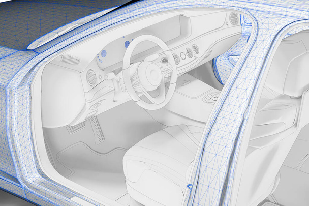 3D vykreslení obrazu interiéru vozu představujícího počítačový design pro automobilový průmysl - Fotografie, Obrázek