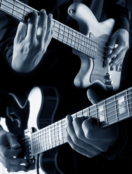 bass and guitar on blue - Photo, Image