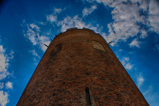 Kamenets tower in black and white style with cloudy sky on background - Photo, Image